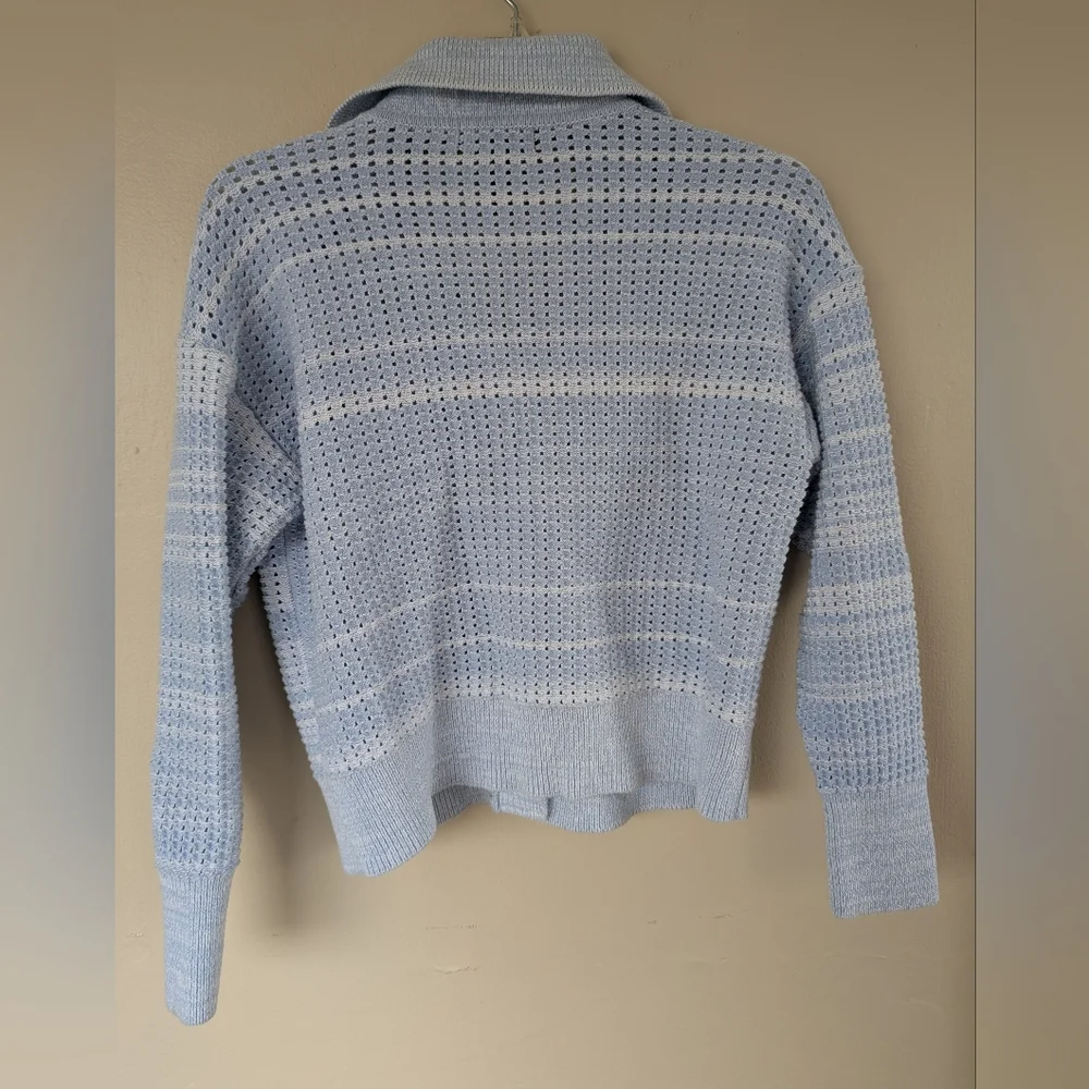 Design 365 Crocheted Knit Two Pocket Sweater Cardigan Coat Jacket, Blue (XS) - Picture 8 of 15